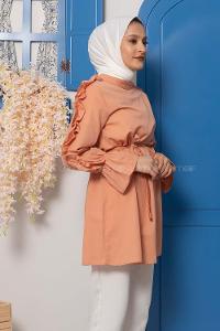 Modalamelif Kol Fırfırlı Kuşaklı Tunik Gül