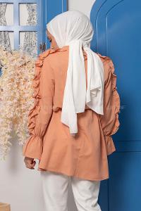 Modalamelif Kol Fırfırlı Kuşaklı Tunik Gül