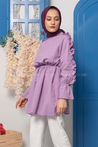 Modalamelif Kol Fırfırlı Kuşaklı Tunik Lila