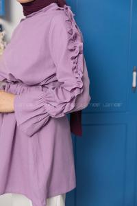 Modalamelif Kol Fırfırlı Kuşaklı Tunik Lila