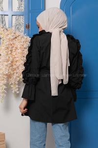 Modalamelif Kol Fırfırlı Kuşaklı Tunik Siyah