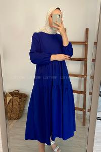 Modalamelif Kol Lastikli Fırfırlı Elbise Saks Mavisi