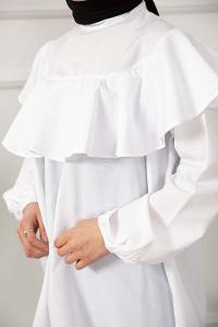 Modalamelif Kol Lastikli Önü Fırfırlı Tunik Ekru