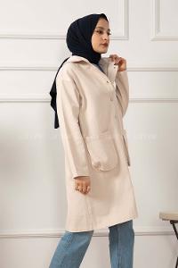 Modalamelif Körük Cepli Kapşonlu Ceket Taş