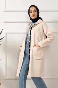 Modalamelif Körük Cepli Kapşonlu Ceket Taş