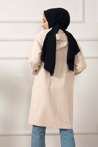 Modalamelif Körük Cepli Kapşonlu Ceket Taş