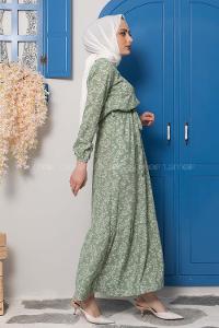 Modalamelif Kuşaklı Papatya Desen Elbise Çağla