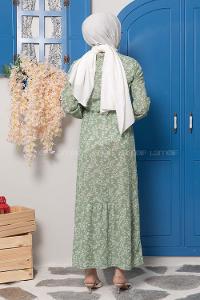 Modalamelif Kuşaklı Papatya Desen Elbise Çağla