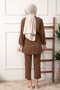 Modalamelif Önü Fırfırlı Kuşaklı İkili Takım Acı Kahve