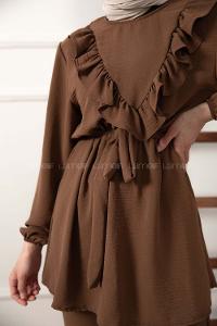 Modalamelif Önü Fırfırlı Kuşaklı İkili Takım Acı Kahve