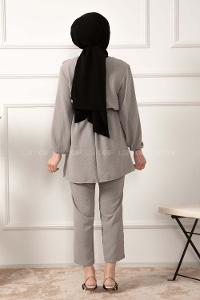 Modalamelif Önü Fırfırlı Kuşaklı İkili Takım Gri