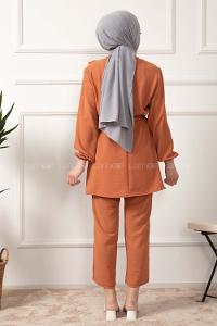 Modalamelif Önü Fırfırlı Kuşaklı İkili Takım Kiremit