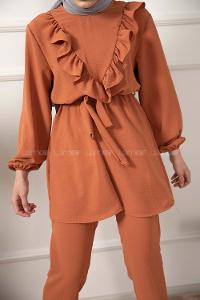 Modalamelif Önü Fırfırlı Kuşaklı İkili Takım Kiremit