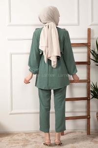 Modalamelif Önü Fırfırlı Kuşaklı İkili Takım Pastel Yeşili