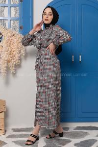 Modalamelif Pötikare Fırfırlı Papatya Desen Elbise Siyah