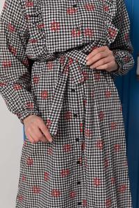 Modalamelif Pötikare Fırfırlı Papatya Desen Elbise Siyah