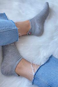 Modalamelif Şeftali İşlemeli Patik Çorap Gri