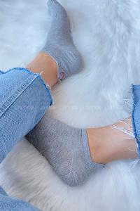 Modalamelif Şeftali İşlemeli Patik Çorap Gri