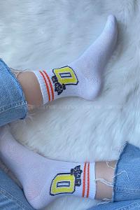 Modalamelif Şeritli Emoji Soket Çorap Beyaz