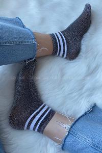 Modalamelif Şeritli Simli Soket Çorap Gri