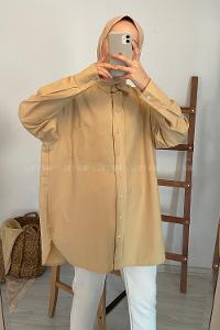 Modalamelif Tek Cepli Oversize Gömlek Bej