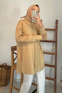 Modalamelif Tek Cepli Oversize Gömlek Bej