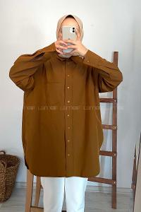 Modalamelif Tek Cepli Oversize Gömlek Taba