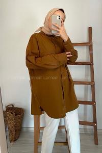 Modalamelif Tek Cepli Oversize Gömlek Taba