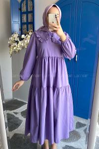 Modalamelif Yaka Dantelli Elbise Lila