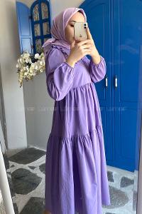 Modalamelif Yaka Dantelli Elbise Lila