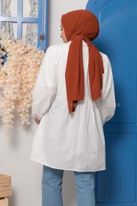 Modalamelif Dantelli Önü Düğmel Tunik Ekru