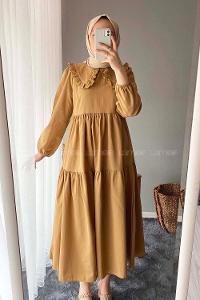 Modalamelif Yaka Dantelli Elbise Camel