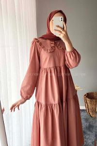 Modalamelif Yaka Dantelli Elbise Gül