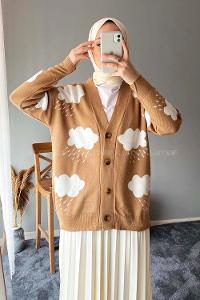 Modalamelif Bulut Desen Hırka Sütlü Kahve