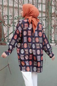 Modalamelif Çiçek Desen Dijital Baskı Gömlek Siyah