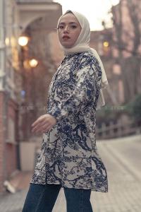 Modalamelif Kilim Desen Dijital Baskı Gömlek Lacivert