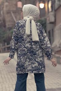 Modalamelif Kilim Desen Dijital Baskı Gömlek Lacivert