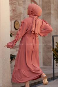 Modalamelif Kol Fırfırli Elbise Gül