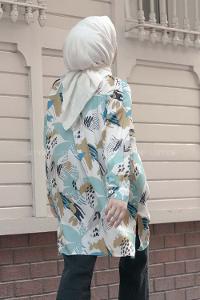 Modalamelif Soyut Desen Dijital Baskı Gömlek Mint