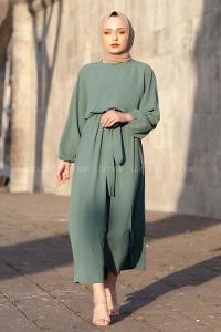 Modalamelif Yarasa Kol Prenses Elbise Pastel Yeşili