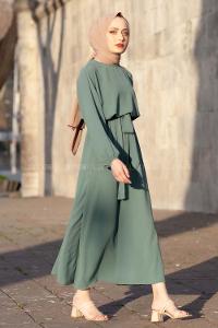 Modalamelif Yarasa Kol Prenses Elbise Pastel Yeşili