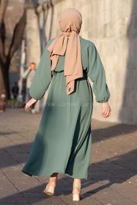 Modalamelif Yarasa Kol Prenses Elbise Pastel Yeşili