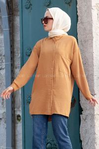 Modalamelif Yırtmaçlı Efil Gömlek Camel