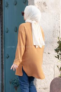 Modalamelif Yırtmaçlı Efil Gömlek Camel