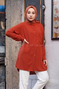 Modalamelif Yırtmaçlı Efil Gömlek Taba