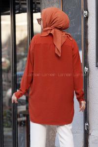 Modalamelif Yırtmaçlı Efil Gömlek Taba