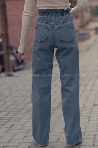 Lamelif Bel Lastikli Bol Paça Mom Jean Açık Mavi