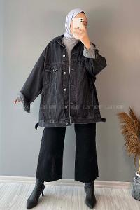 Lamelif Çift Cepli Oversize Ceket Siyah