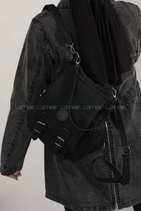 Lamelif  Krinkıl Kumaş Sırt Ve Kol Çantası Siyah