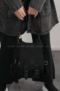 Lamelif  Krinkıl Kumaş Sırt Ve Kol Çantası Siyah